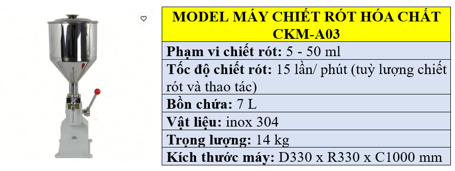 Thông số kỹ thuật máy chiết rót hóa chất