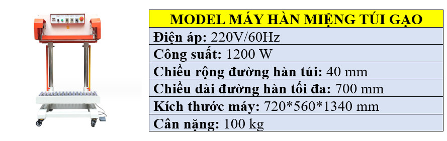 Thông số kỹ thuật máy hàn miệng túi bóng