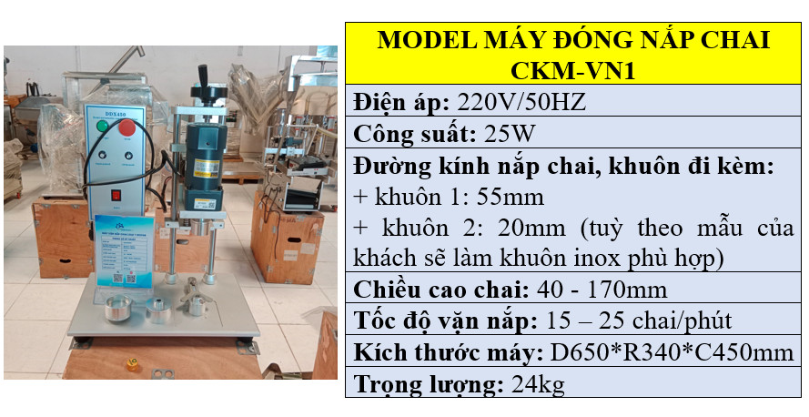 Thông số kỹ thuật máy đóng nắp chai