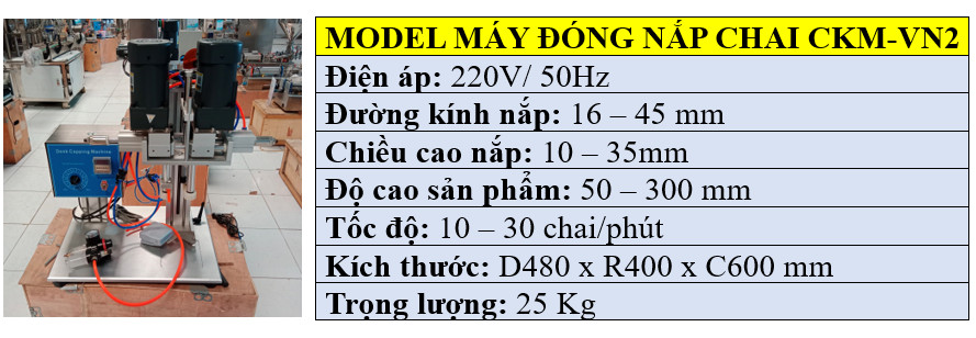 Thông số kỹ thuật máy đóng nắp chai pet