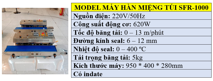 Thông số kỹ thuật máy hàn miệng túi cà phê