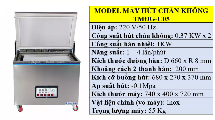 Thông số kỹ thuật máy hút chân không định hình