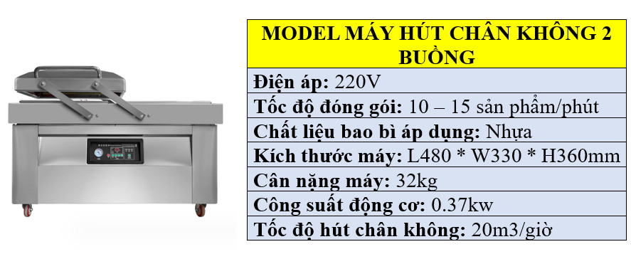 Thông số kỹ thuật máy hút chân không 2 buồng