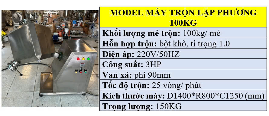 Thông số kỹ thuật của máy trộn bột lập phương