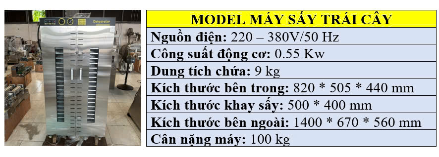 Thông Số Kỹ Thuật Của Máy Sấy Trái Cây Khô