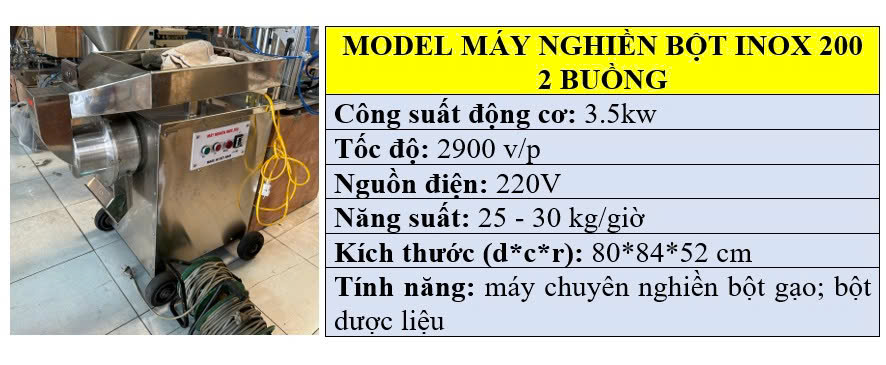 Thông số kỹ thuật của máy nghiền bột mịn inox 2000