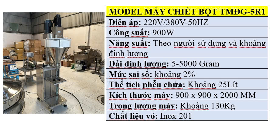 Thông số kỹ thuật của máy chiết rót dạng bột