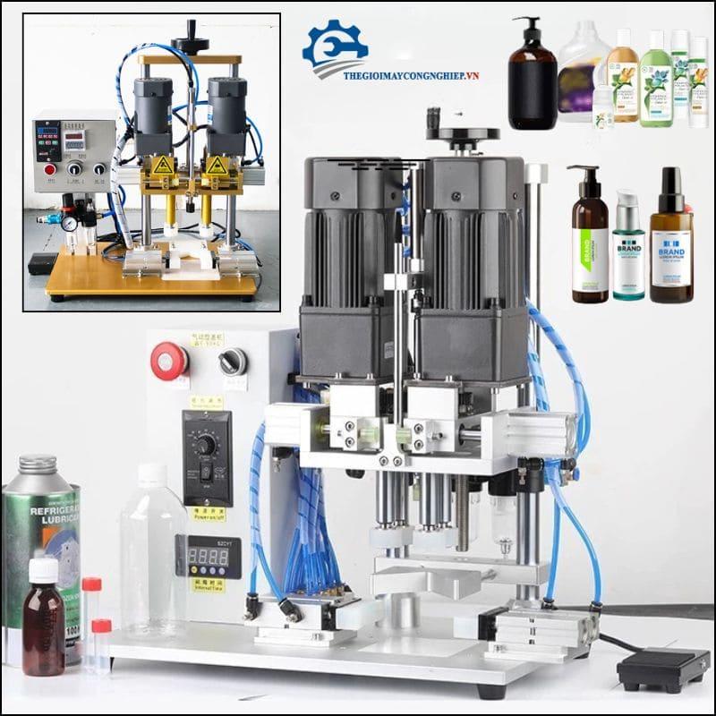 Máy vặn nắp chai dầu gió| Máy siết nắp chai nhựa 2 motor
