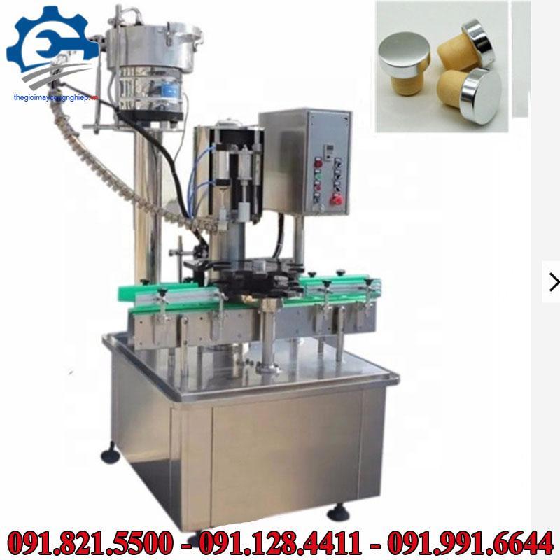 Máy đóng nắp chai chữ T- Máy dập nút gỗ chai rượu vang có băng tải