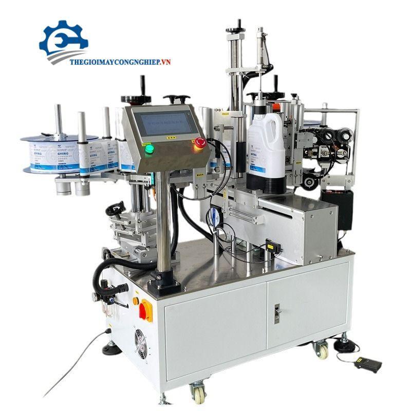 Máy dán nhãn chai dẹp| Máy dán nhãn chai hai mặt có băng tải